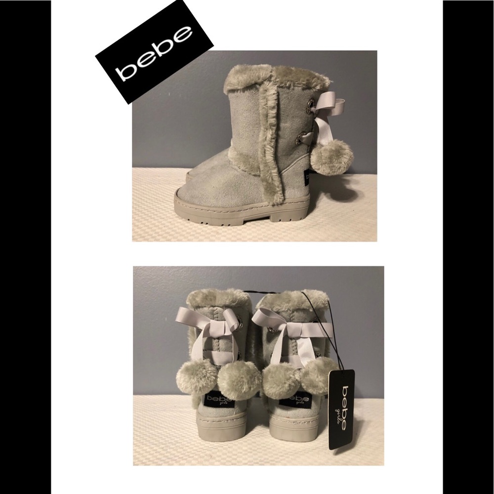 Bebe Toddler Boots w/Fur & Pom Poms